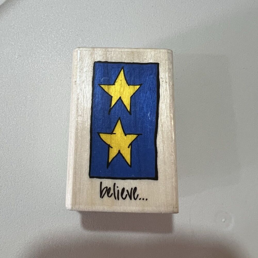 Wood Block Rubber Stamp Believe D2012 Thats all she Stamped Stars